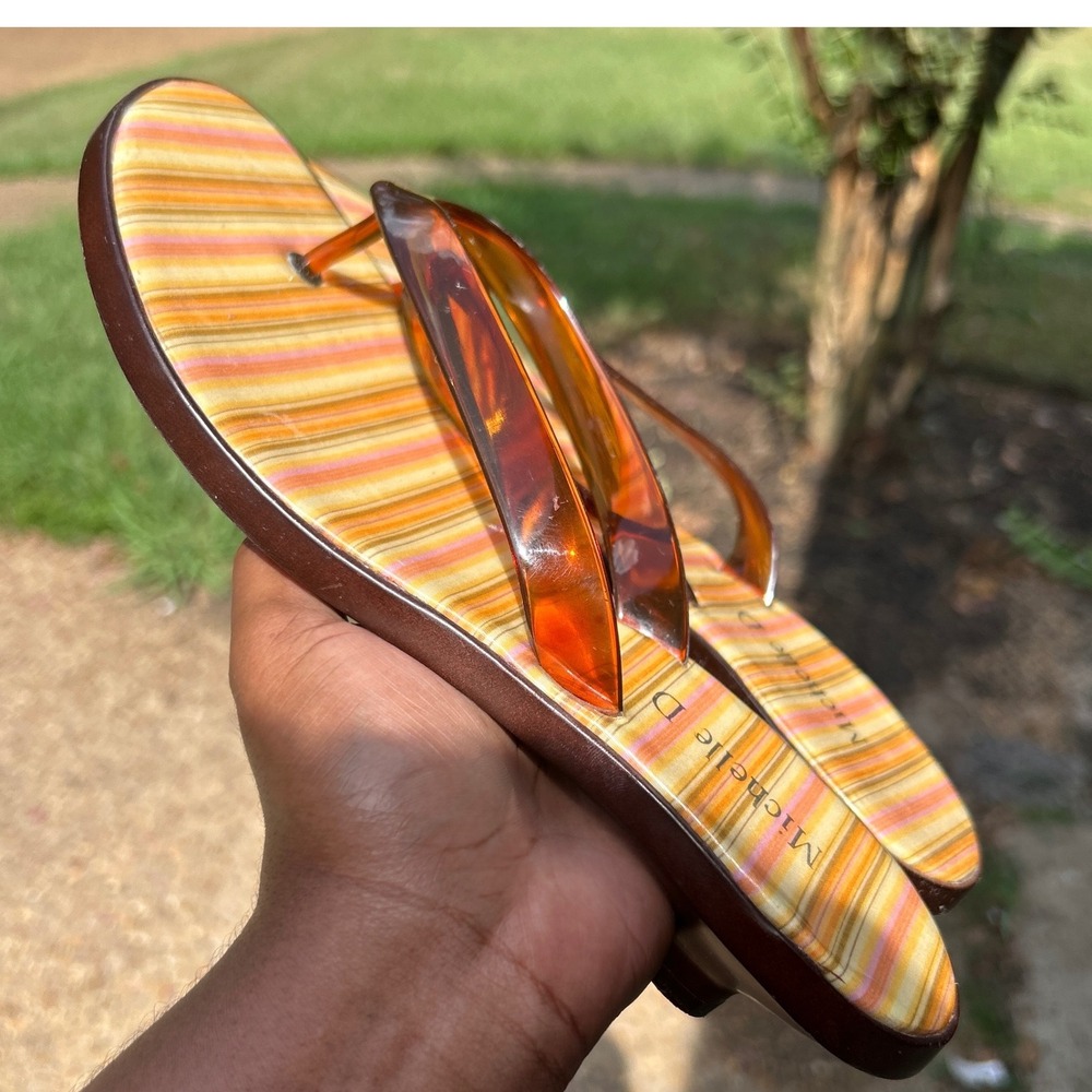 Michelle D Vintage 90s Y2K Kitten Heel Sandals wmn 8.5 Striped Rubber jelly shoe